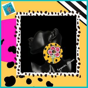 L-41: Polka Dot Flower Round Earrings